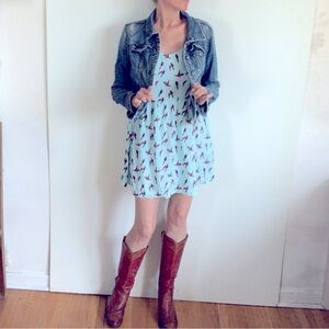 Fun Pale Blue Dress with Pink Parrot Print